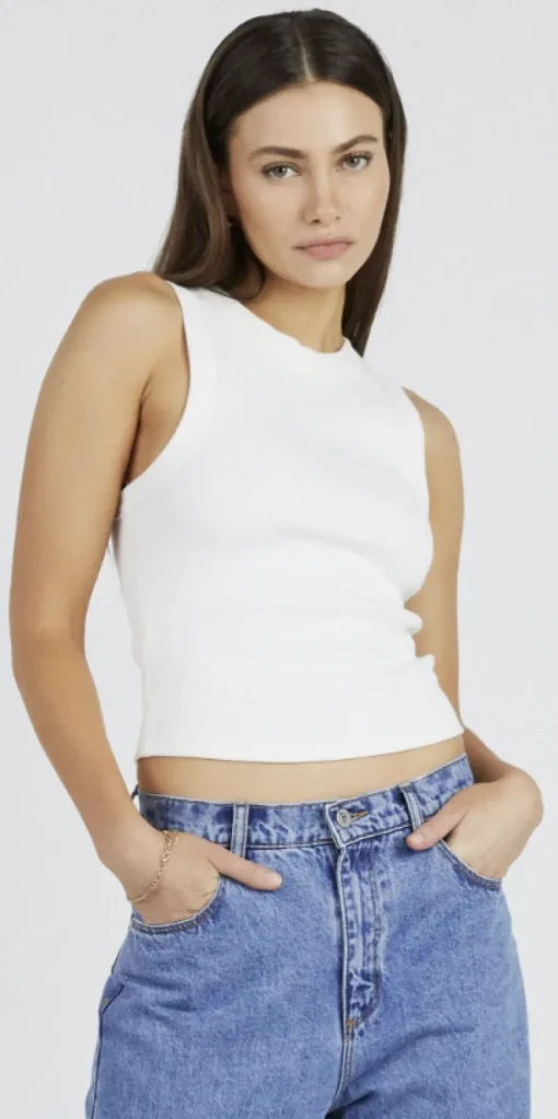 Abrand - Heather Icon Long Singlet - White Sand - Womens Fashion