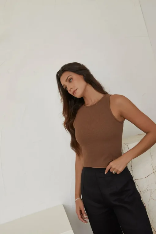 Bisk The Label - Sadie Ribbed Tank - Chocolate - Womens Fashion