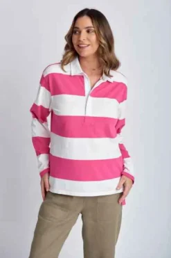 Boyfriend Wide Stripe Cotton Rugby - White | Raspberry
