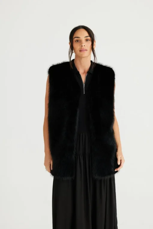 Brave & True - Aspen Fur Vest - Black - Womens Fashion