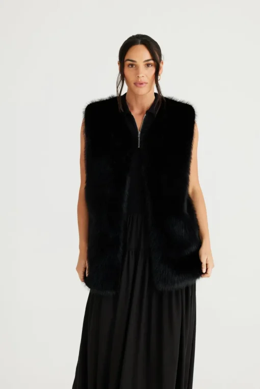 Brave & True - Aspen Fur Vest - Black - Womens Fashion
