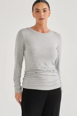 Brave & True - Flight Path Long Sleeve Top - Grey Marle - Womens Fashion