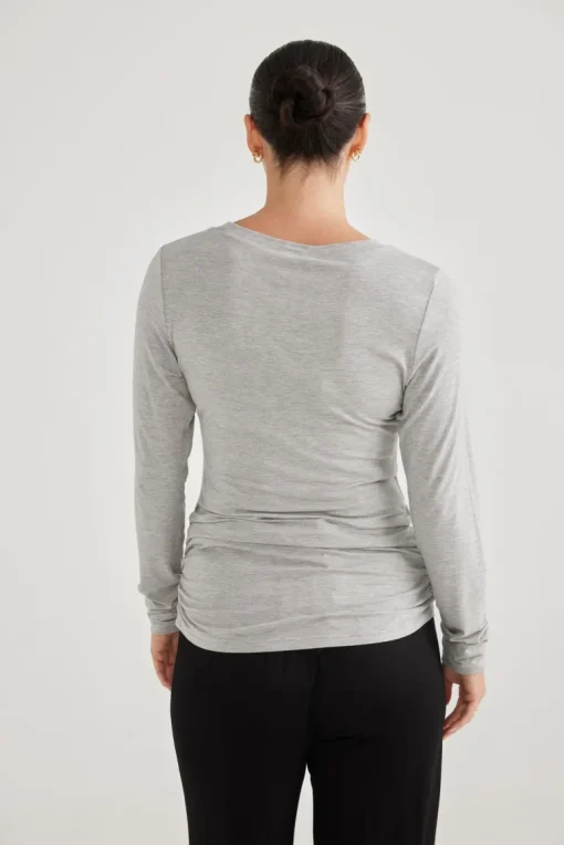 Brave & True - Flight Path Long Sleeve Top - Grey Marle - Womens Fashion