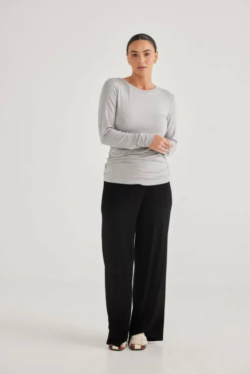 Brave & True - Flight Path Long Sleeve Top - Grey Marle - Womens Fashion