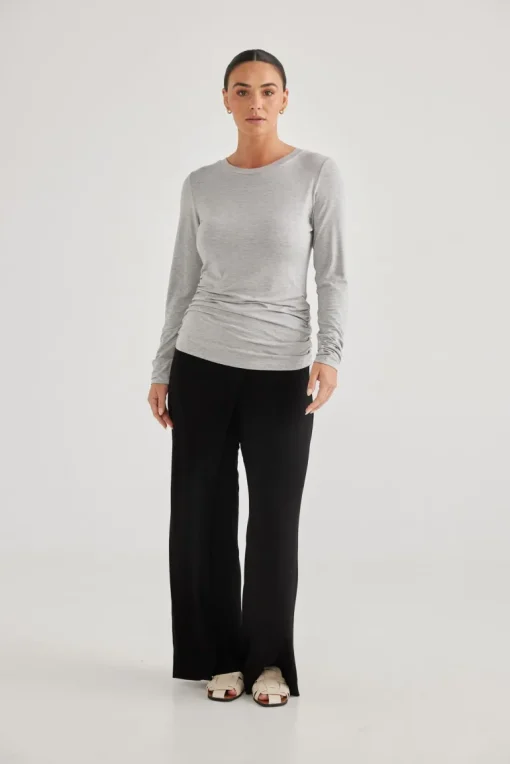 Brave & True - Flight Path Long Sleeve Top - Grey Marle - Womens Fashion