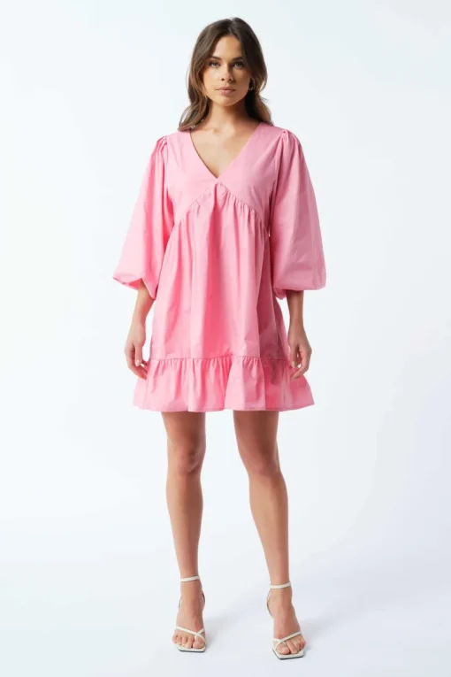 Cecilie Poplin Babydoll Dress | Candy Pink