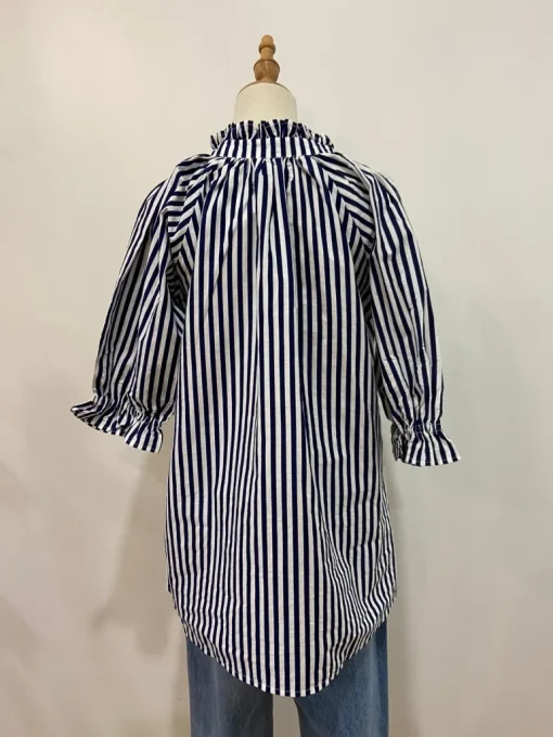 Charlie Frill Short Sleeve Top | Navy Stripe