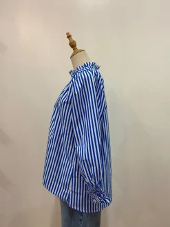 Charlie Frill Top | Cobalt + white Stripe