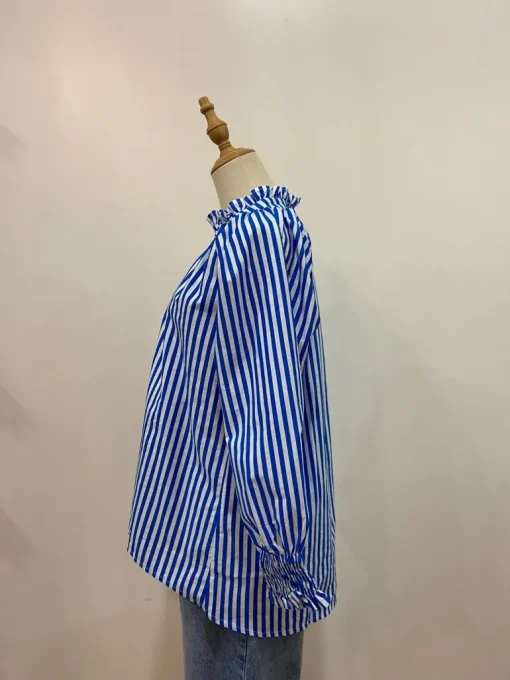 Charlie Frill Top | Cobalt + white Stripe