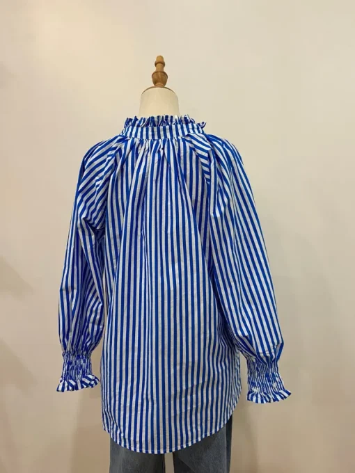 Charlie Frill Top | Cobalt + white Stripe