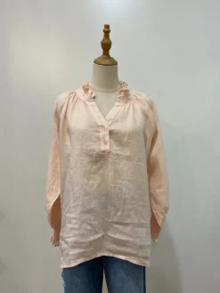 Charlie Frill Top | Pale Pink Linen