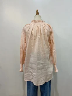 Charlie Frill Top | Pale Pink Linen