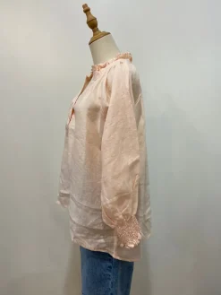 Charlie Frill Top | Pale Pink Linen