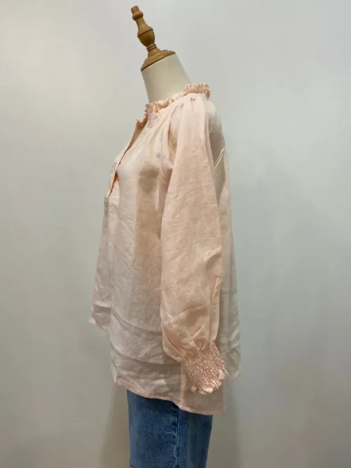 Charlie Frill Top | Pale Pink Linen