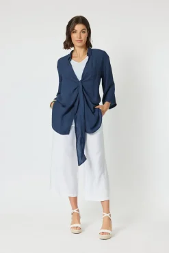 Clarity - Aegean Tie Front Shacket - Navy - Womens Fashion