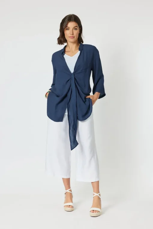 Clarity - Aegean Tie Front Shacket - Navy - Womens Fashion