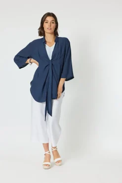 Clarity - Aegean Tie Front Shacket - Navy - Womens Fashion