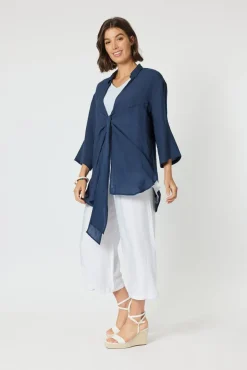 Clarity - Aegean Tie Front Shacket - Navy - Womens Fashion