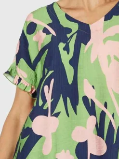 Clarity - Como Ruffle Printed Top - Green - Women Fashion