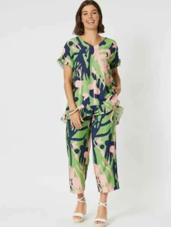Clarity - Como Ruffle Printed Top - Green - Women Fashion