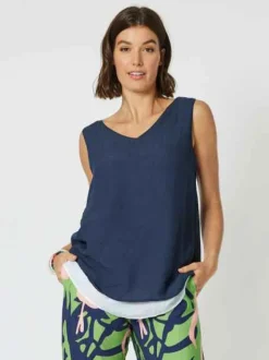 Clarity - Layered Cami - Navy/White - Womens Fashion