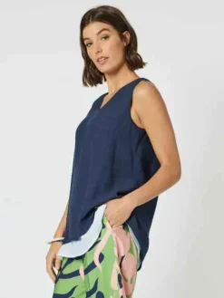 Clarity - Layered Cami - Navy/White - Womens Fashion