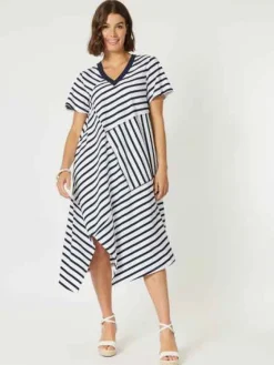 Clarity - Vice Versa Spliced Dress - Navy/White - Womens Fashion