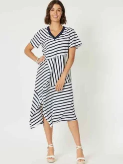 Clarity - Vice Versa Spliced Dress - Navy/White - Womens Fashion