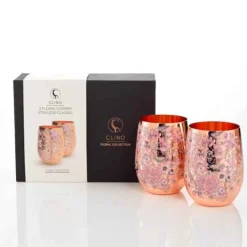 Clinq - Floral Print Copper Glasses - Drinkware