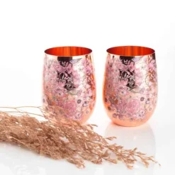 Clinq - Floral Print Copper Glasses - Drinkware
