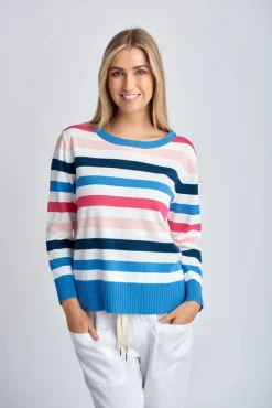 cloth + paper + scissors - Multi Stripe Cotton Jumper - Raspberry | White | Pink - Womens Fashion