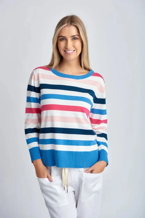 cloth + paper + scissors - Multi Stripe Cotton Jumper - Raspberry | White | Pink - Womens Fashion