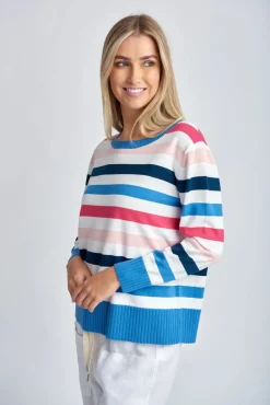 cloth + paper + scissors - Multi Stripe Cotton Jumper - Raspberry | White | Pink - Womens Fashion