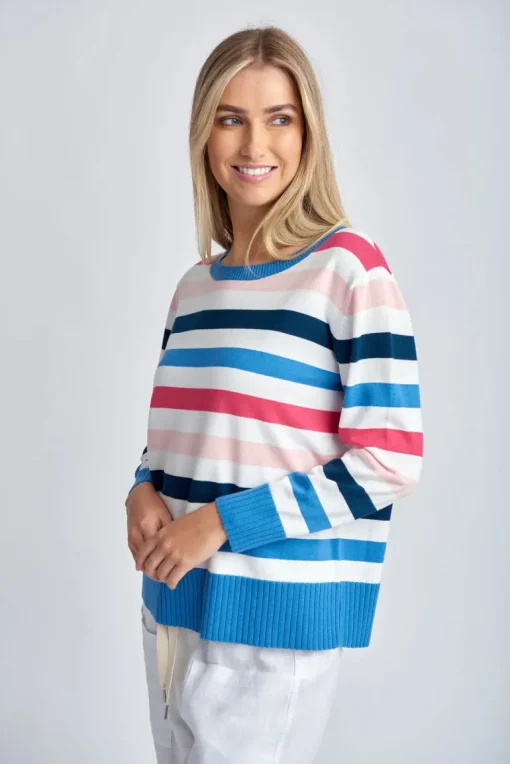 cloth + paper + scissors - Multi Stripe Cotton Jumper - Raspberry | White | Pink - Womens Fashion