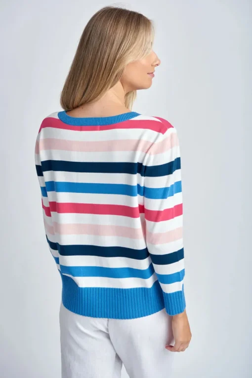 cloth + paper + scissors - Multi Stripe Cotton Jumper - Raspberry | White | Pink - Womens Fashion