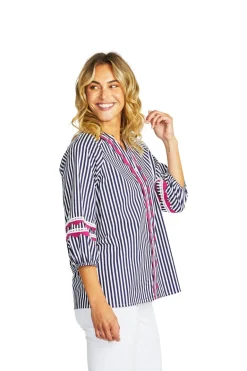 Delia Ric Rac Blouse | White Navy