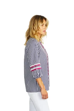 Delia Ric Rac Blouse | White Navy