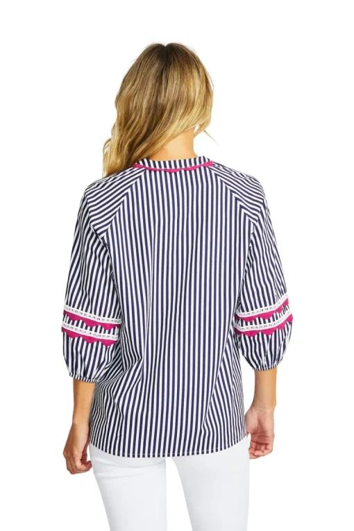Delia Ric Rac Blouse | White Navy