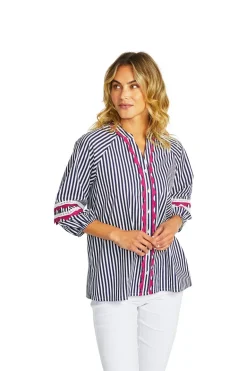 Delia Ric Rac Blouse | White Navy