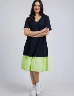 Elle V Neck Dress | Navy Lime
