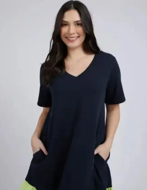 Elle V Neck Dress | Navy Lime