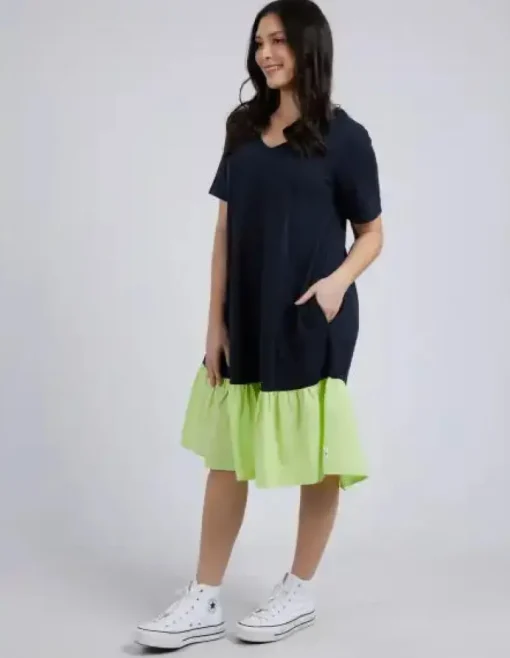 Elle V Neck Dress | Navy Lime