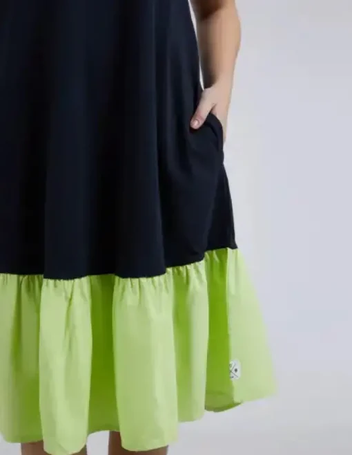 Elle V Neck Dress | Navy Lime