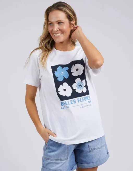 Elm - Belle Fleurs Tee - White - Womens Fashion