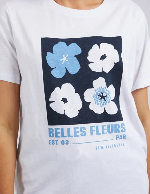 Elm - Belle Fleurs Tee - White - Womens Fashion