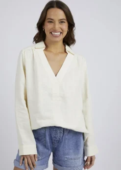 Elm - Blair Open Neck Shirt - Toasted Coconut - Womens Fashion