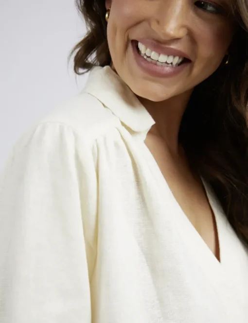 Elm - Blair Open Neck Shirt - Toasted Coconut - Womens Fashion