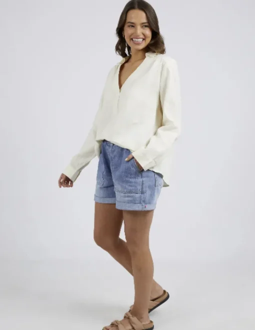 Elm - Blair Open Neck Shirt - Toasted Coconut - Womens Fashion