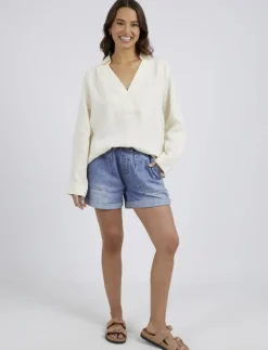 Elm - Blair Open Neck Shirt - Toasted Coconut - Womens Fashion