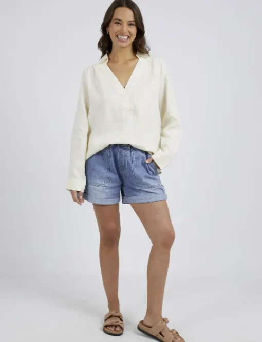 Elm - Blair Open Neck Shirt - Toasted Coconut - Womens Fashion